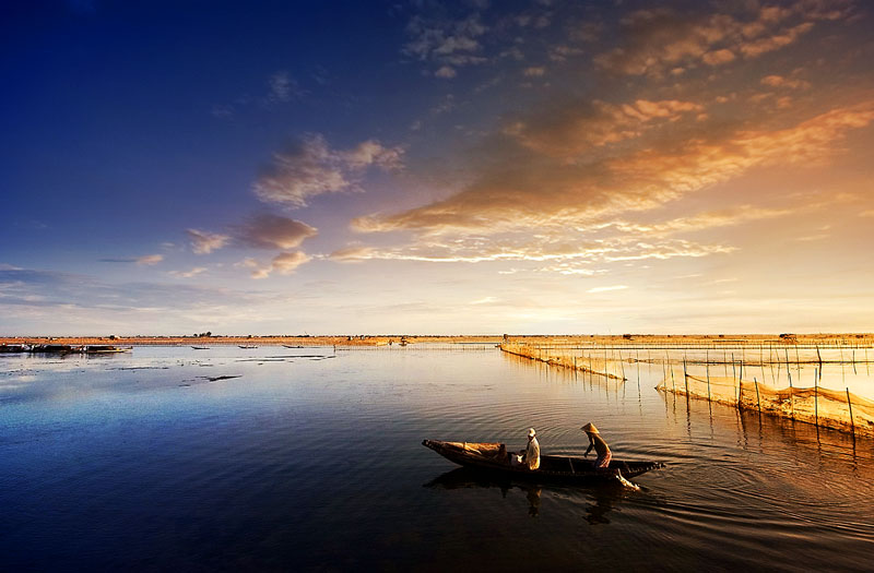 Sunset over Tam Giang lagoon in Hue